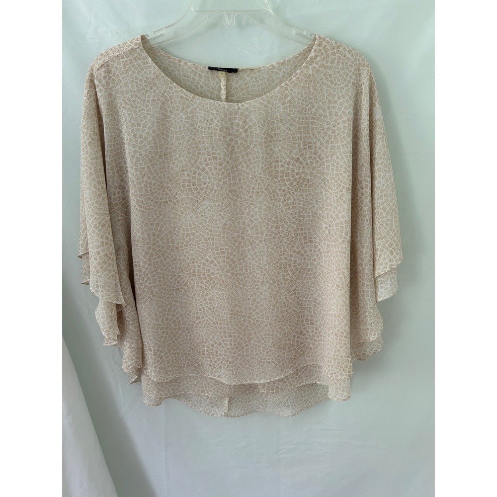 Milanoo Womens Beige Mosaic Print Flutter Sleeve Layered Blouse Small